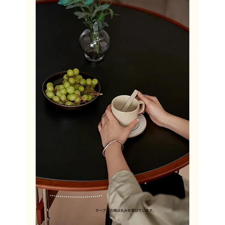 セラミック天板ラウンドテーブルヴィンテージ 無垢材 ステンレス脚 hjj-3662