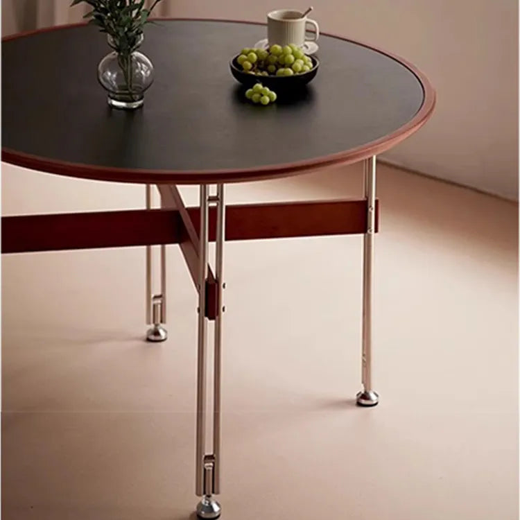 セラミック天板ラウンドテーブルヴィンテージ 無垢材 ステンレス脚 hjj-3662