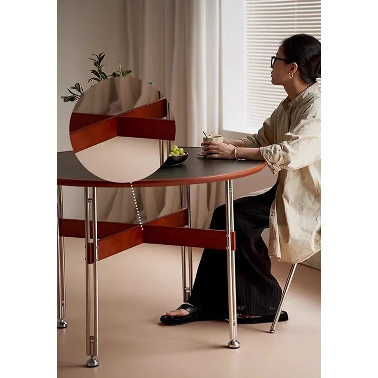 セラミック天板ラウンドテーブルヴィンテージ 無垢材 ステンレス脚 hjj-3662