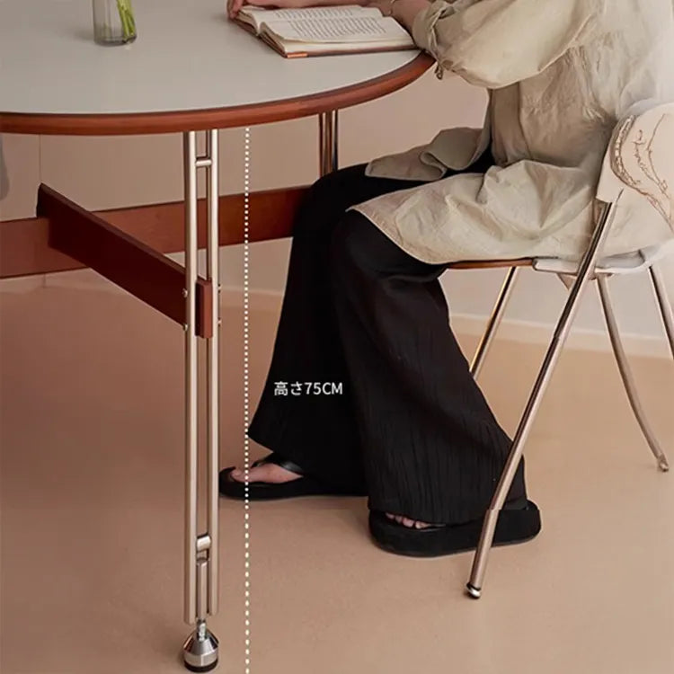 セラミック天板ラウンドテーブルヴィンテージ 無垢材 ステンレス脚 hjj-3662