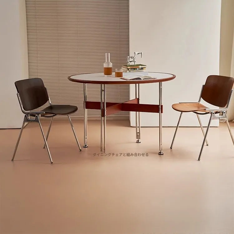 セラミック天板ラウンドテーブルヴィンテージ 無垢材 ステンレス脚 hjj-3662