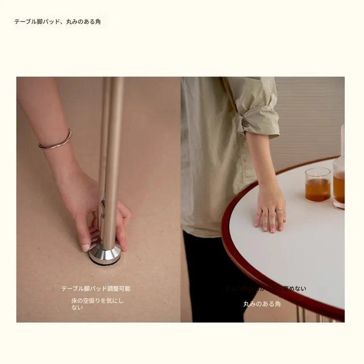 セラミック天板ラウンドテーブルヴィンテージ 無垢材 ステンレス脚 hjj-3662