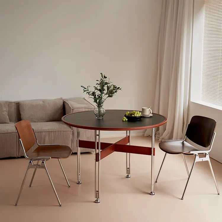 セラミック天板ラウンドテーブルヴィンテージ 無垢材 ステンレス脚 hjj-3662