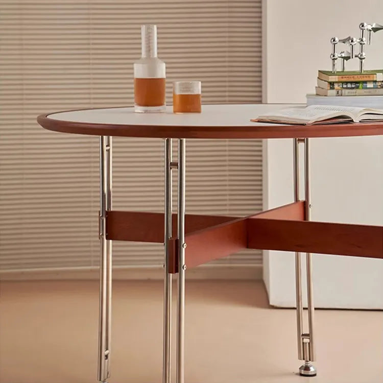 セラミック天板ラウンドテーブルヴィンテージ 無垢材 ステンレス脚 hjj-3662