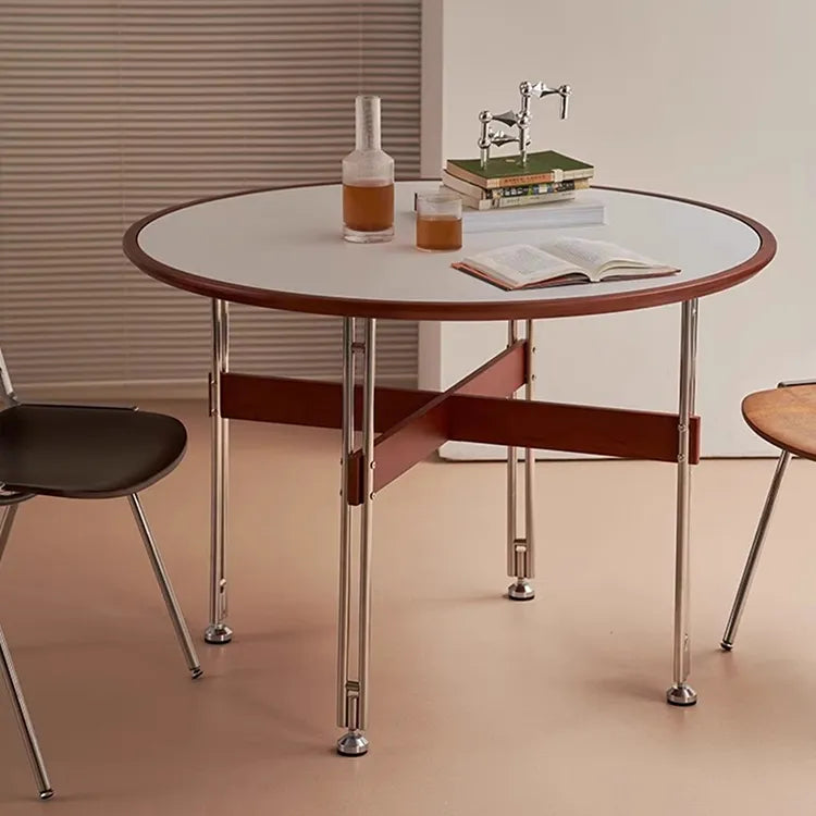 セラミック天板ラウンドテーブルヴィンテージ 無垢材 ステンレス脚 hjj-3662