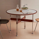 セラミック天板ラウンドテーブルヴィンテージ 無垢材 ステンレス脚 hjj-3662