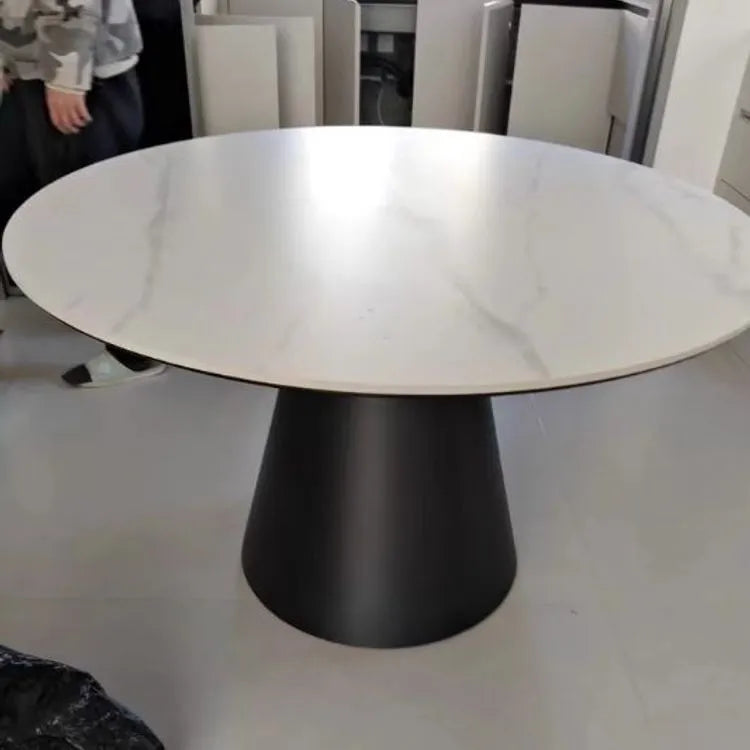 無垢材ラウンドテーブル 回転式 モダンミニマル セラミック天板 マットホワイト イタリアンデザイン hjj-3664