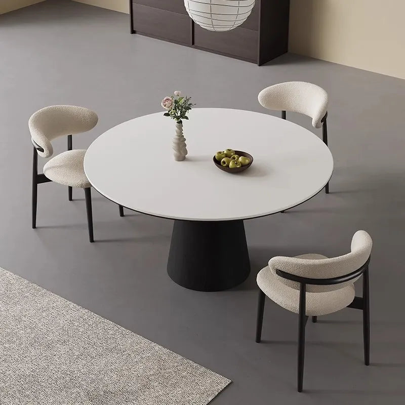 無垢材ラウンドテーブル 回転式 モダンミニマル セラミック天板 マットホワイト イタリアンデザイン hjj-3664