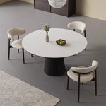 無垢材ラウンドテーブル 回転式 モダンミニマル セラミック天板 マットホワイト イタリアンデザイン hjj-3664
