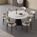無垢材ラウンドテーブル 回転式 モダンミニマル セラミック天板 マットホワイト イタリアンデザイン hjj-3664