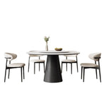 無垢材ラウンドテーブル 回転式 モダンミニマル セラミック天板 マットホワイト イタリアンデザイン hjj-3664