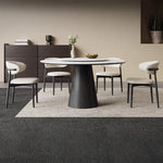 無垢材ラウンドテーブル 回転式 モダンミニマル セラミック天板 マットホワイト イタリアンデザイン hjj-3664