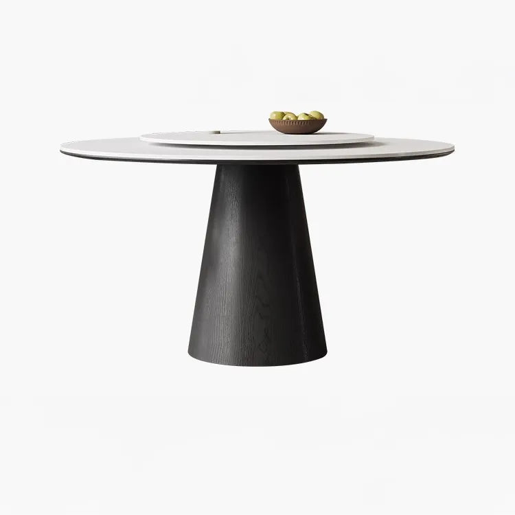 無垢材ラウンドテーブル 回転式 モダンミニマル セラミック天板 マットホワイト イタリアンデザイン hjj-3664