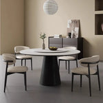 無垢材ラウンドテーブル 回転式 モダンミニマル セラミック天板 マットホワイト イタリアンデザイン hjj-3664