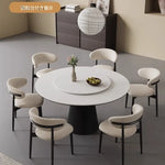無垢材ラウンドテーブル 回転式 モダンミニマル セラミック天板 マットホワイト イタリアンデザイン hjj-3664