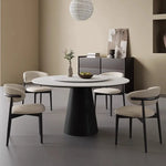 無垢材ラウンドテーブル 回転式 モダンミニマル セラミック天板 マットホワイト イタリアンデザイン hjj-3664