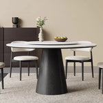 無垢材ラウンドテーブル 回転式 モダンミニマル セラミック天板 マットホワイト イタリアンデザイン hjj-3664