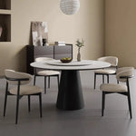 無垢材ラウンドテーブル 回転式 モダンミニマル セラミック天板 マットホワイト イタリアンデザイン hjj-3664