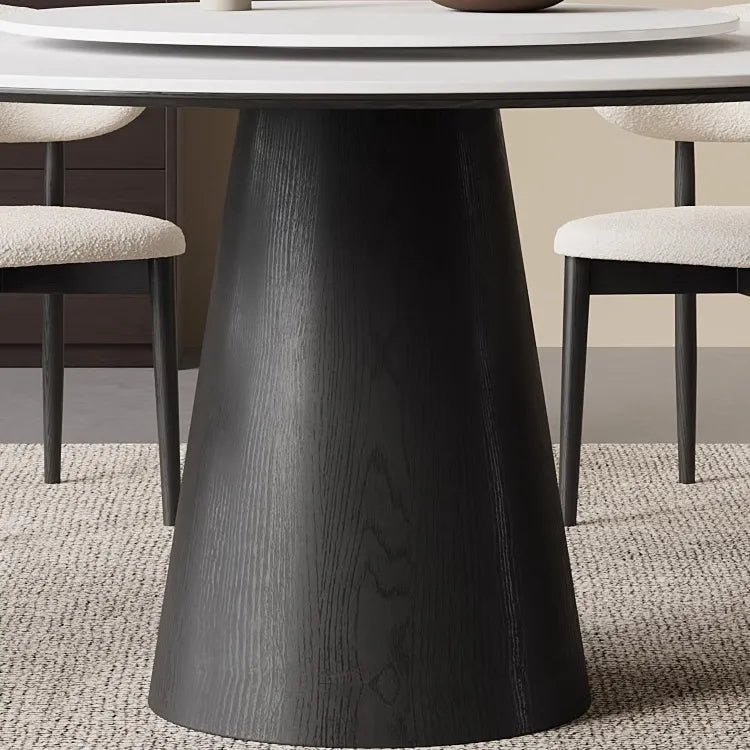 無垢材ラウンドテーブル 回転式 モダンミニマル セラミック天板 マットホワイト イタリアンデザイン hjj-3664