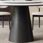 無垢材ラウンドテーブル 回転式 モダンミニマル セラミック天板 マットホワイト イタリアンデザイン hjj-3664