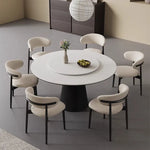 無垢材ラウンドテーブル 回転式 モダンミニマル セラミック天板 マットホワイト イタリアンデザイン hjj-3664
