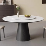 無垢材ラウンドテーブル 回転式 モダンミニマル セラミック天板 マットホワイト イタリアンデザイン hjj-3664