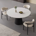 無垢材ラウンドテーブル 回転式 モダンミニマル セラミック天板 マットホワイト イタリアンデザイン hjj-3664