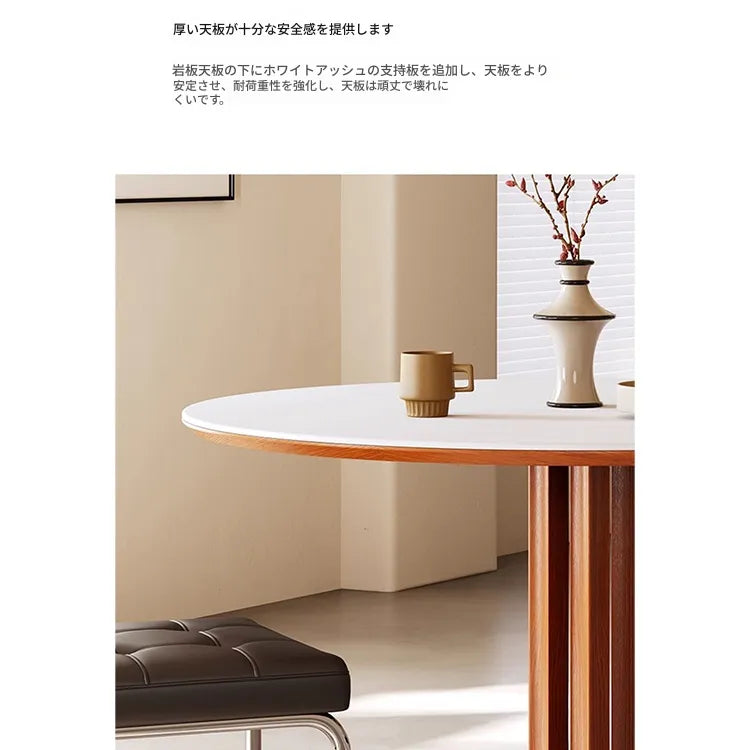 ヴィンテージ風セラミック天板ダイニングテーブル 小さめサイズ フレンチ円形テーブル モダン シンプル hjj-3665