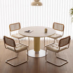 ナチュラル原木調 洞石風セラミック天板 円形ダイニングテーブル 小戸建て向け hjj-3671