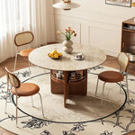 黄楊木調 中古風 円形セラミック天板 ダイニングテーブル ステンレス脚 リビング向け hjj-3672