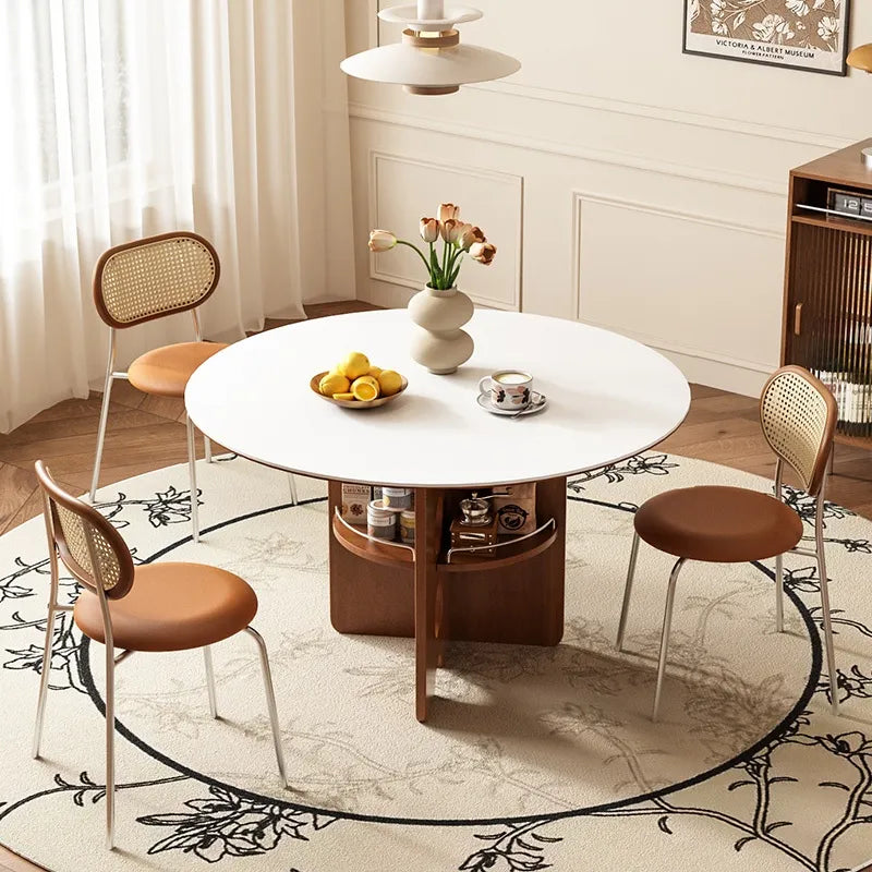 黄楊木調 中古風 円形セラミック天板 ダイニングテーブル ステンレス脚 リビング向け hjj-3672