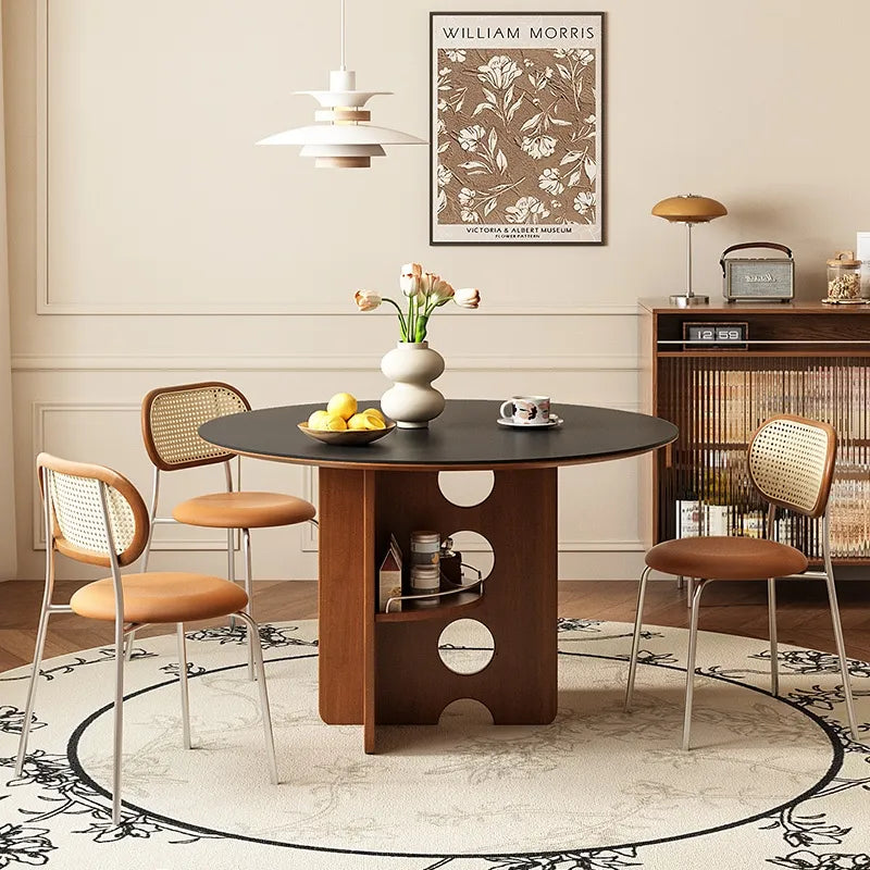 黄楊木調 中古風 円形セラミック天板 ダイニングテーブル ステンレス脚 リビング向け hjj-3672