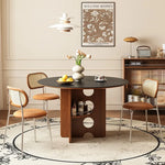 黄楊木調 中古風 円形セラミック天板 ダイニングテーブル ステンレス脚 リビング向け hjj-3672