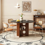 黄楊木調 中古風 円形セラミック天板 ダイニングテーブル ステンレス脚 リビング向け hjj-3672