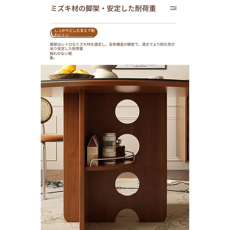 黄楊木調 中古風 円形セラミック天板 ダイニングテーブル ステンレス脚 リビング向け hjj-3672