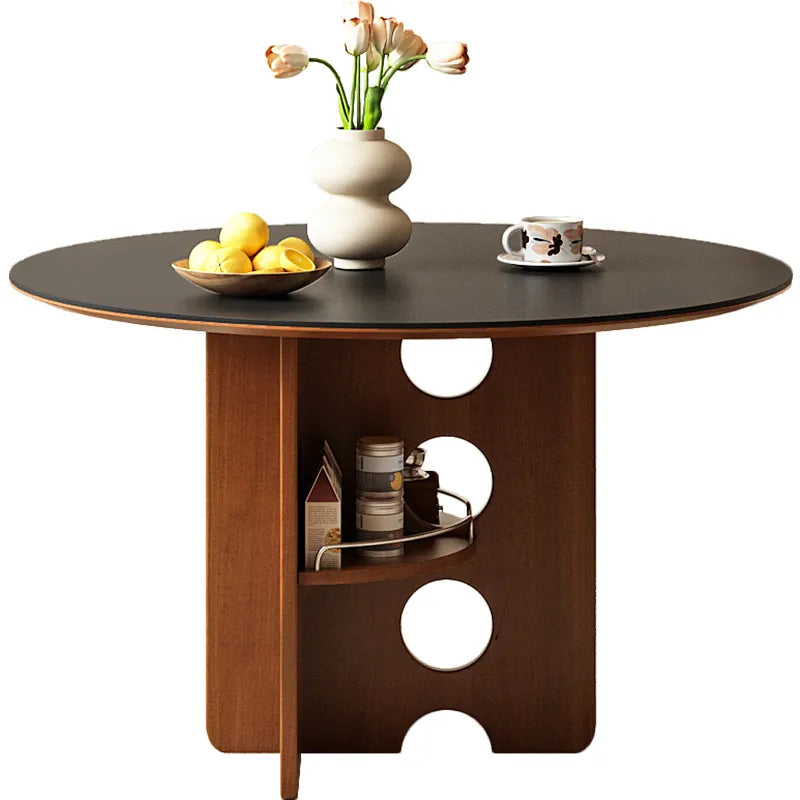 黄楊木調 中古風 円形セラミック天板 ダイニングテーブル ステンレス脚 リビング向け hjj-3672