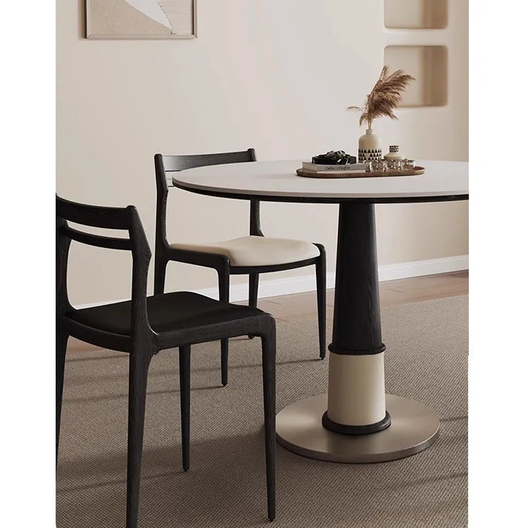 無垢材セラミック天板円形ダイニングテーブル フレンチヴィンテージ風 小さめサイズ リビングダイニング兼用 hjj-3676