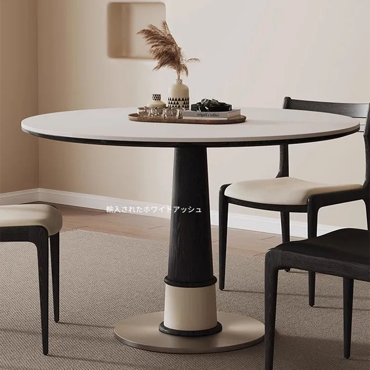 無垢材セラミック天板円形ダイニングテーブル フレンチヴィンテージ風 小さめサイズ リビングダイニング兼用 hjj-3676