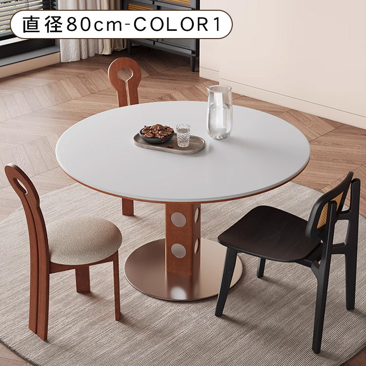 ヴィンテージ風ラウンドダイニングテーブル 天然木 セラミック天板 アメリカン?フレンチミックス 北欧 小さめサイズ hjj-3679