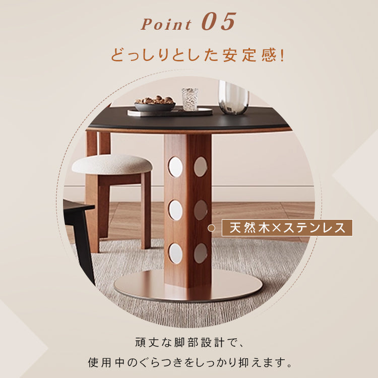 ヴィンテージ風ラウンドダイニングテーブル 天然木 セラミック天板 アメリカン?フレンチミックス 北欧 小さめサイズ hjj-3679