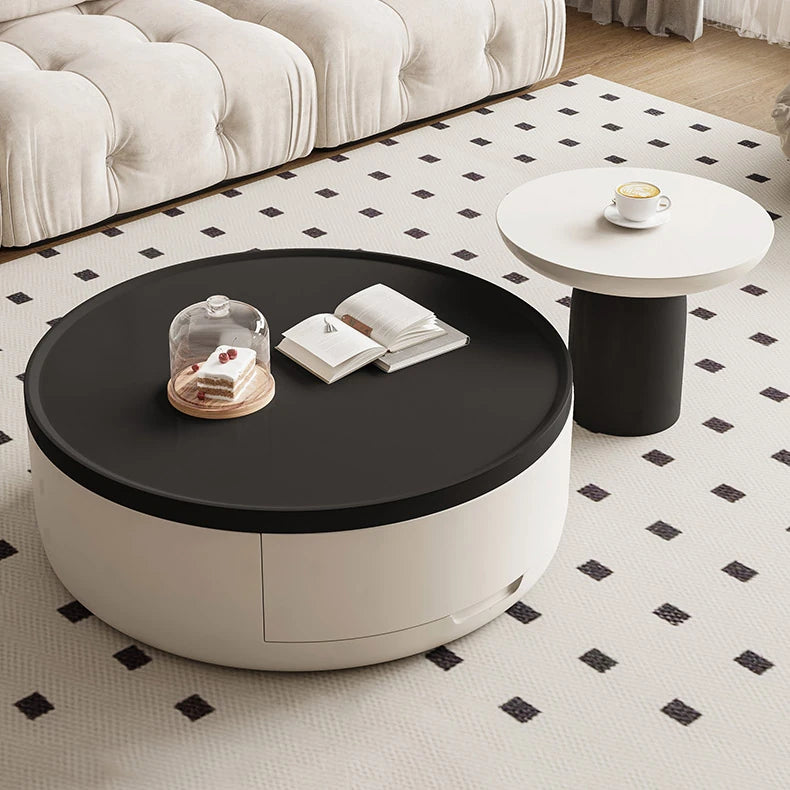 モダンデザイン パイン材 センターテーブル ラウンド型 収納付属 hjl-1876