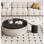 モダンデザイン パイン材 センターテーブル ラウンド型 収納付属 hjl-1876