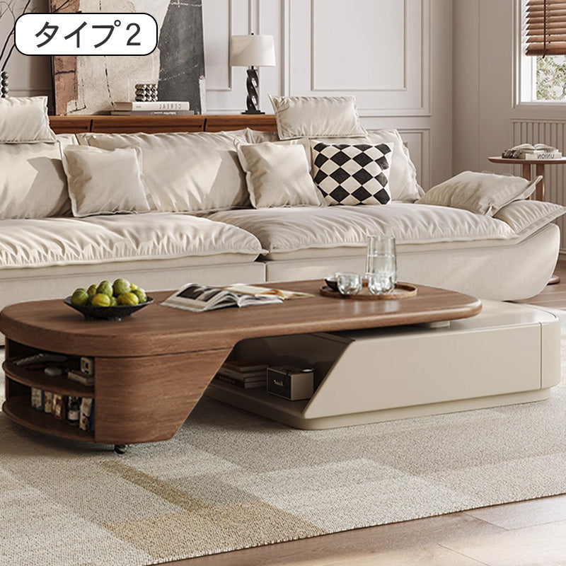 リビング用 伸縮式センターテーブル ミルキーカラー 小スペース向け 高級感 シンプルモダン hjl-5667