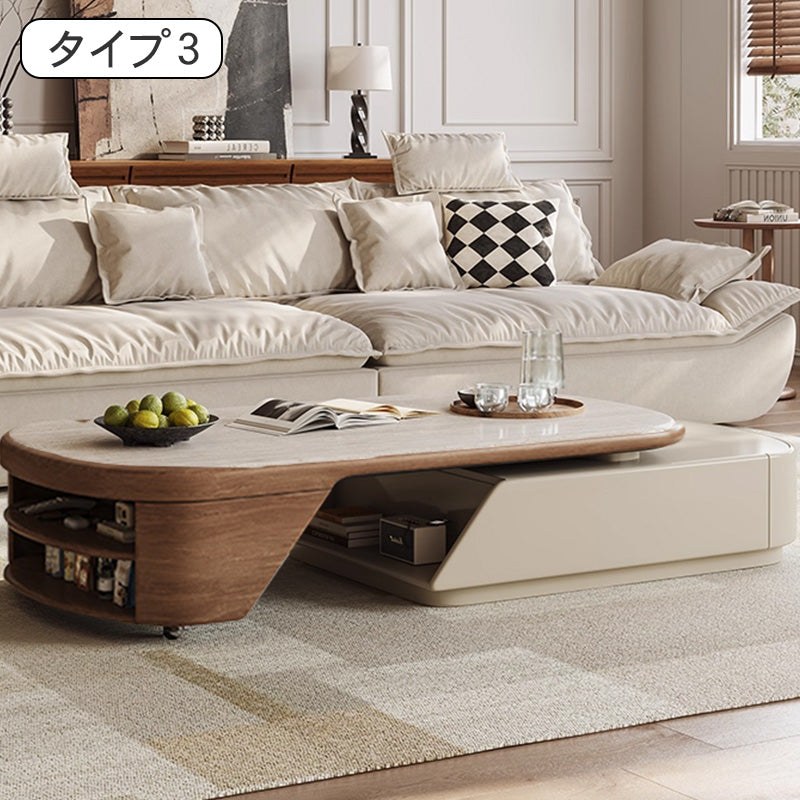 リビング用 伸縮式センターテーブル ミルキーカラー 小スペース向け 高級感 シンプルモダン hjl-5667