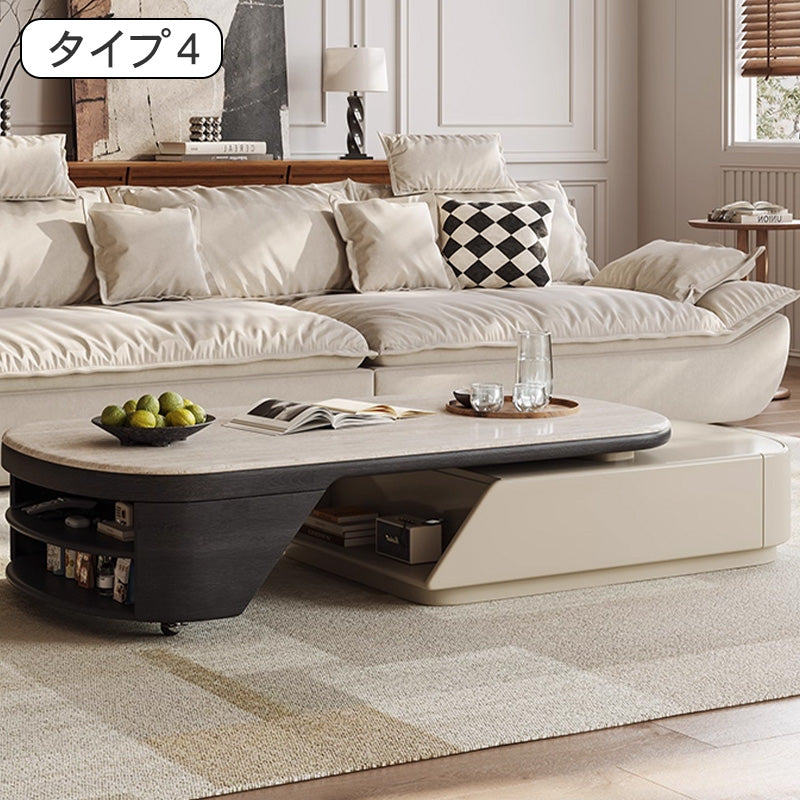 リビング用 伸縮式センターテーブル ミルキーカラー 小スペース向け 高級感 シンプルモダン hjl-5667