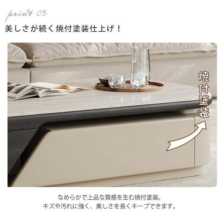 リビング用 伸縮式センターテーブル ミルキーカラー 小スペース向け 高級感 シンプルモダン hjl-5667