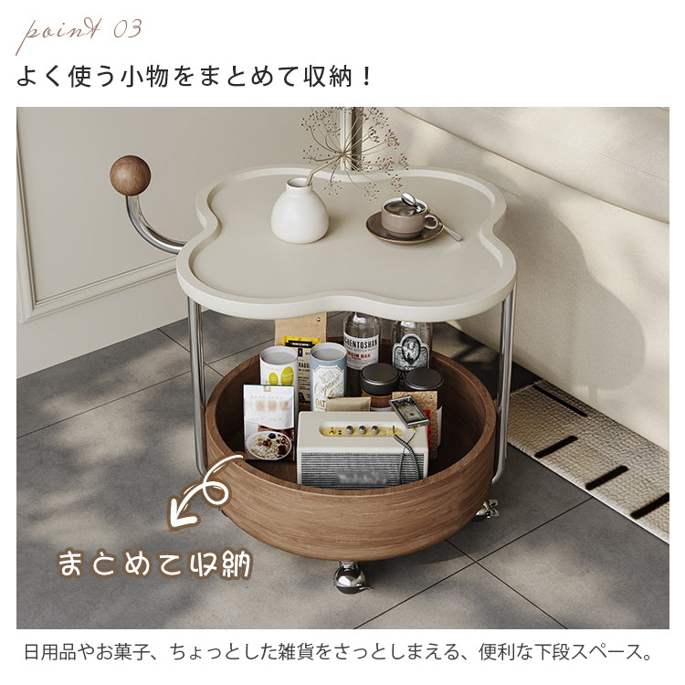 高級感ある移動式無垢材サイドテーブル コンパクトワゴンタイプ リビング用 hjl-5680