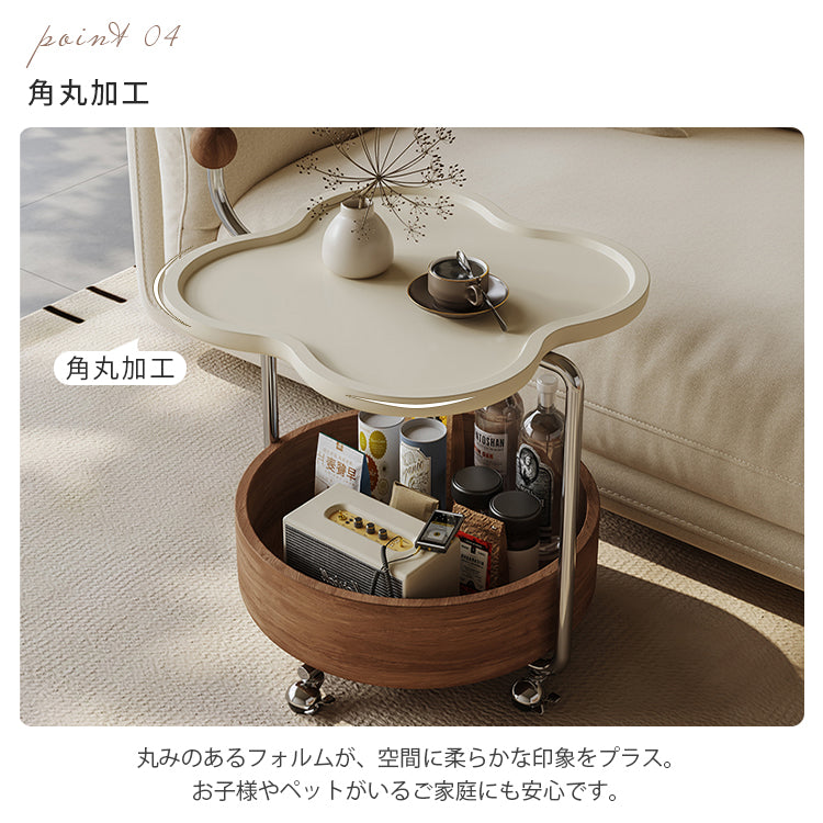 高級感ある移動式無垢材サイドテーブル コンパクトワゴンタイプ リビング用 hjl-5680