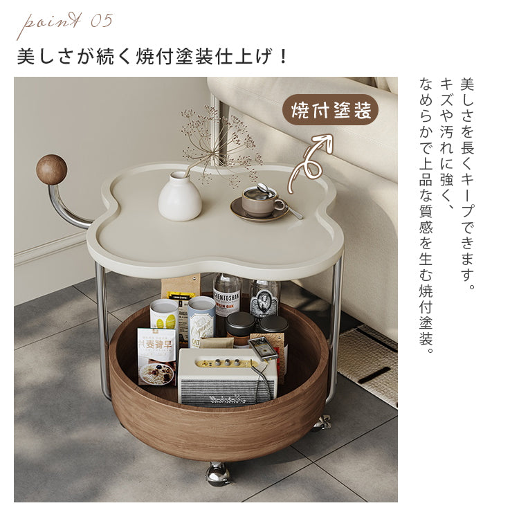 高級感ある移動式無垢材サイドテーブル コンパクトワゴンタイプ リビング用 hjl-5680