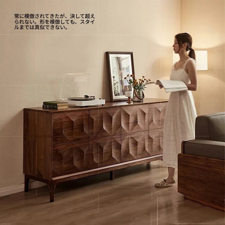 ウォールナットキャビネット - エレガントなデザインの収納家具、リビングやダイニングに最適! hjy-5006